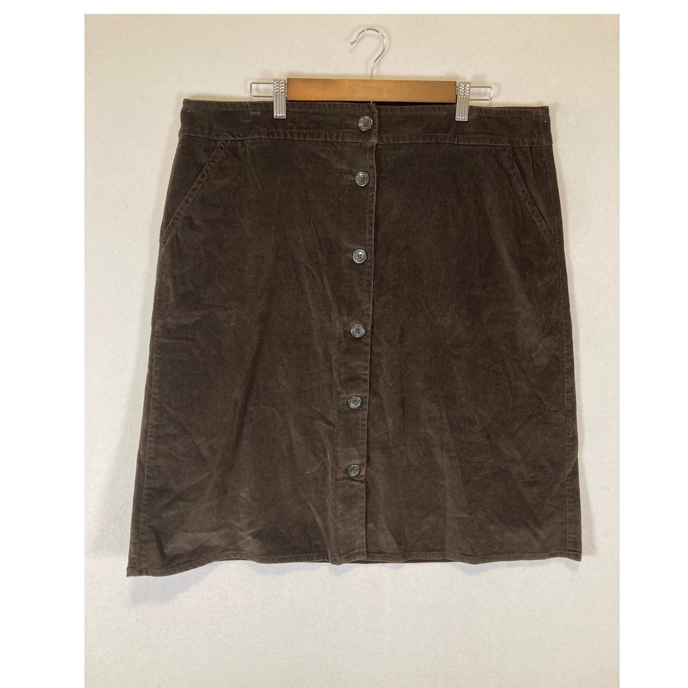 Dark Academia‎ Lands' End Women 16 Brown Corduroy Button Front A-Line Mini Skirt